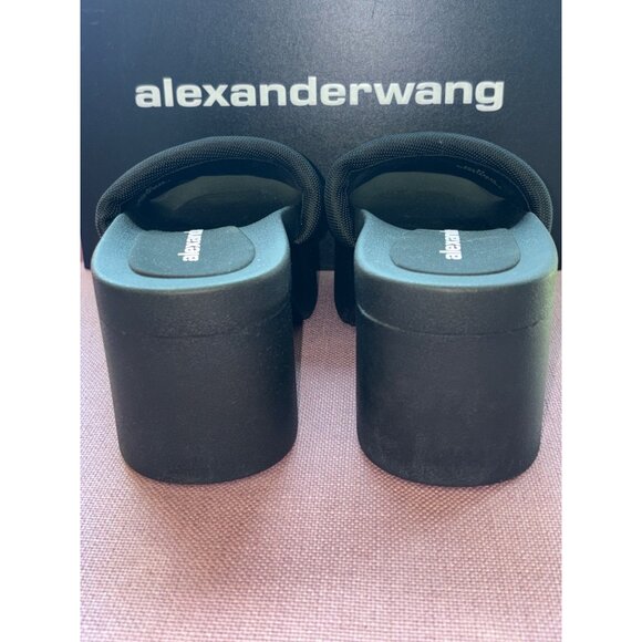 Alexander Wang AW Platform Slides in Black 37 New with Box Womens Logo Heels - Picture 8 of 16